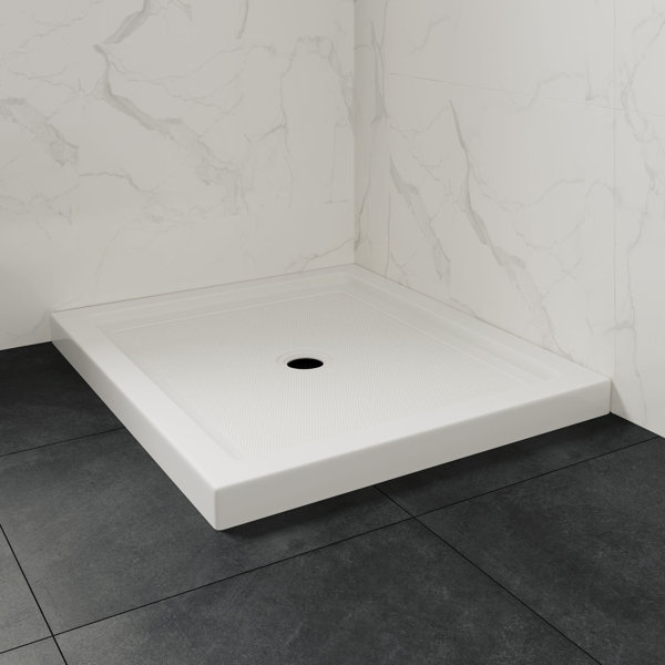 OVE Decors 40" x 32" Rectangle Shower Base Pan, White Acrylic, Center ...